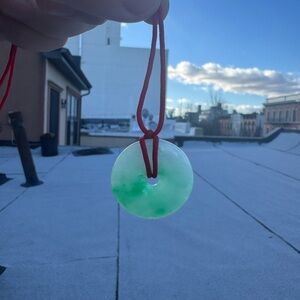 Adjustable Genuine “Fu” Lucky Blessed Genuine Jade Pendant Red Rope Necklace 1in